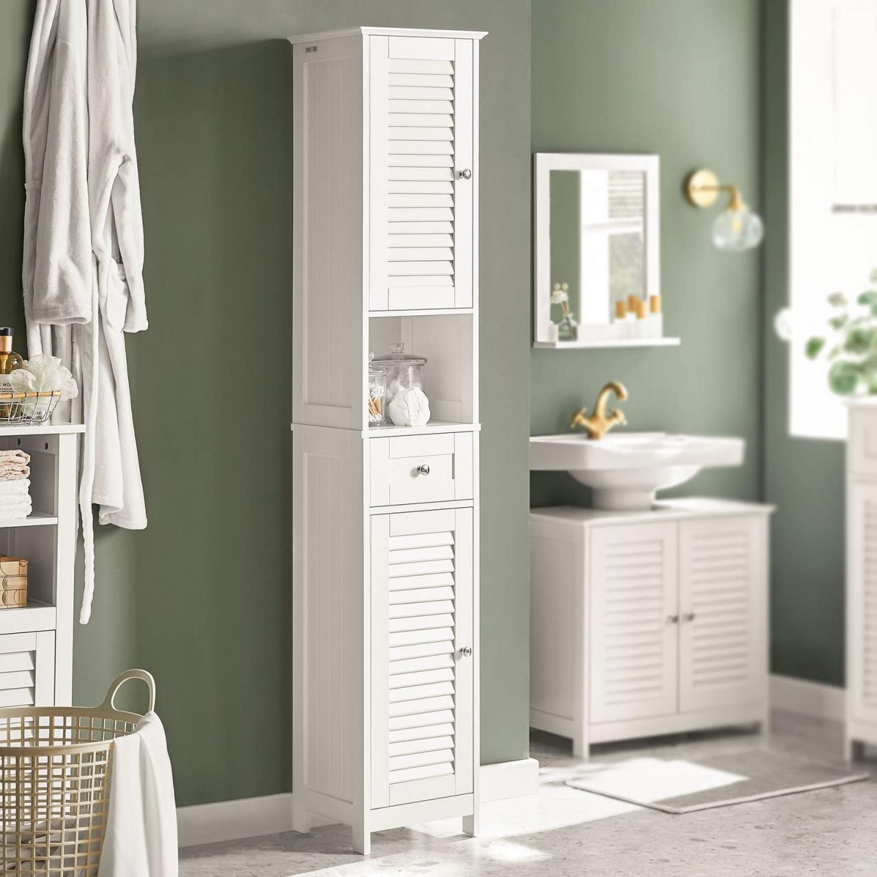 Tall bathroom vanity cabinet for maximizing storage space