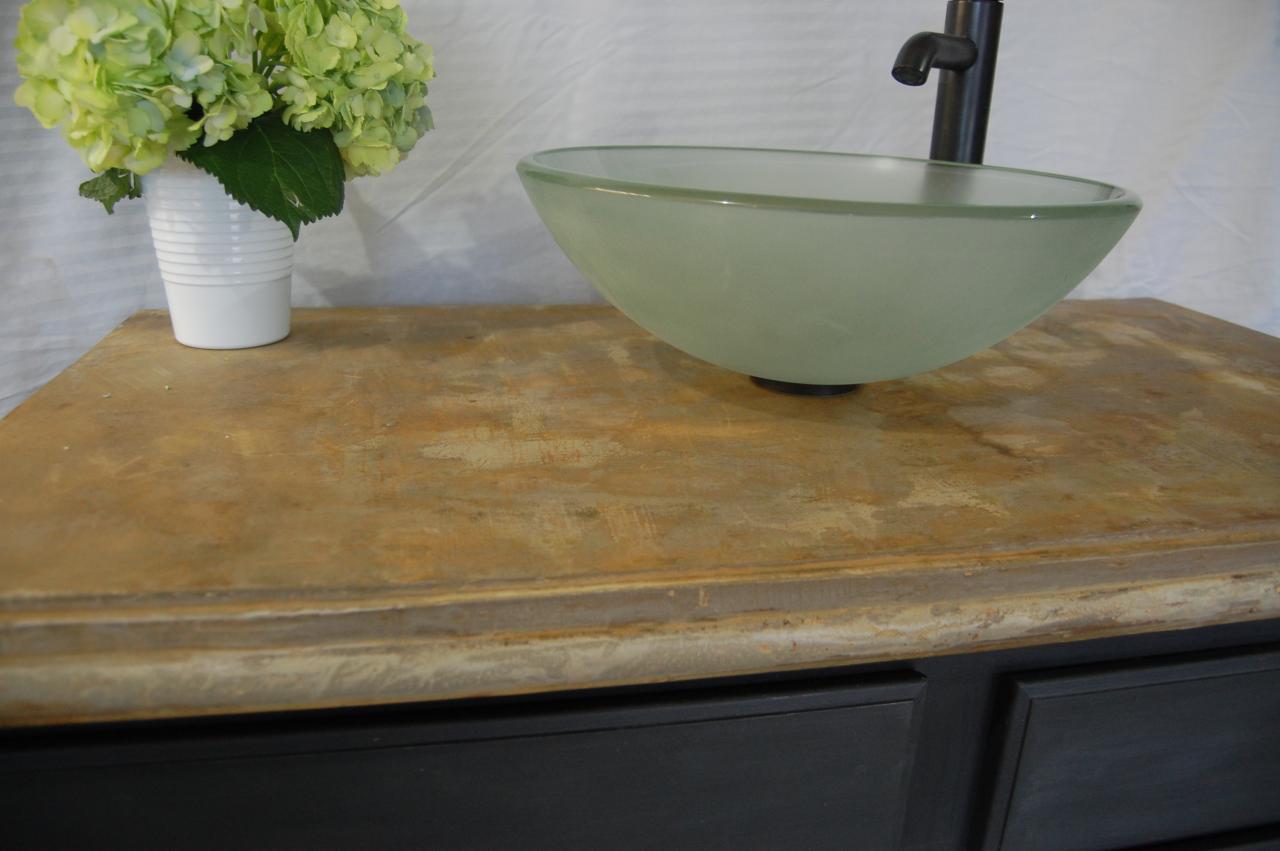 How to install a bathroom vanity cabinet with a concrete countertop