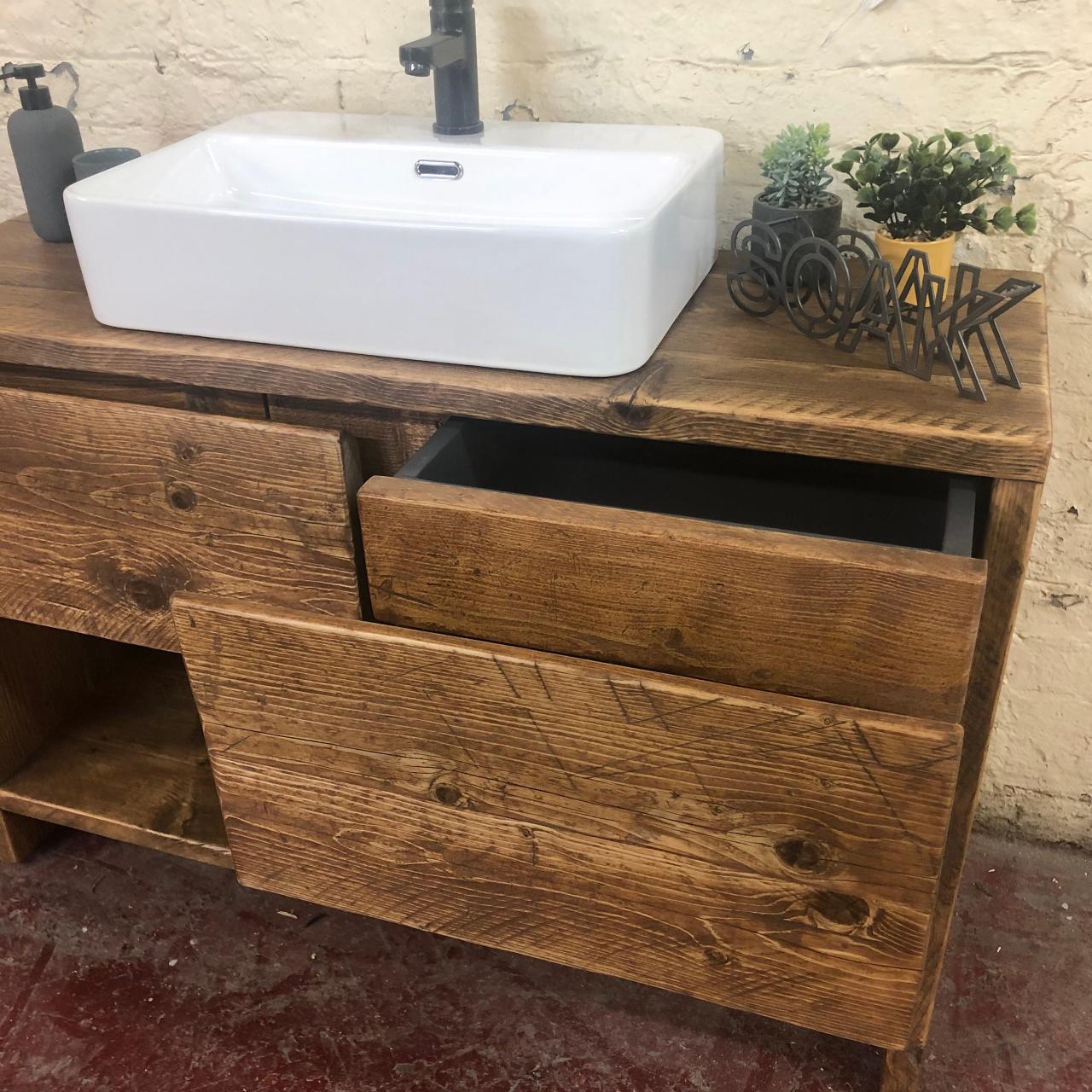 Rustic bathroom vanity cabinet made of reclaimed wood